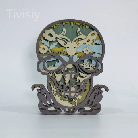 Aries Skull 3D Wooden Carving,Suitable for Home Decoration,Holiday Gift,Art Night Light